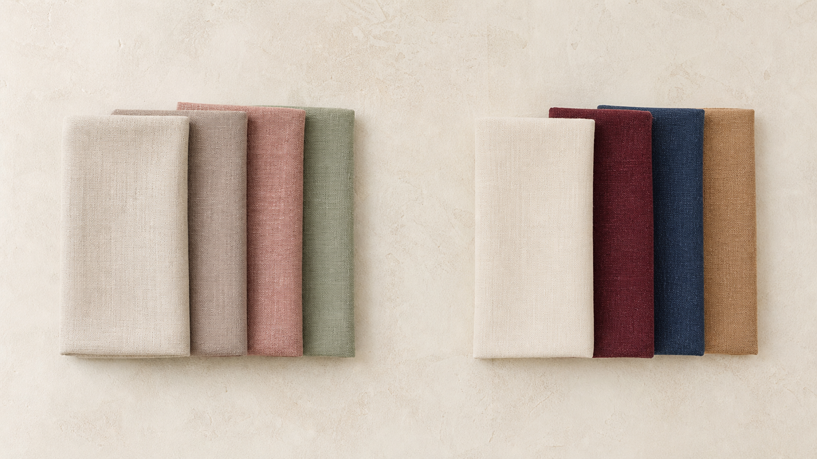 Equal muted and higher-contrast fabric groups arranged for a body-neutral colour comparison.