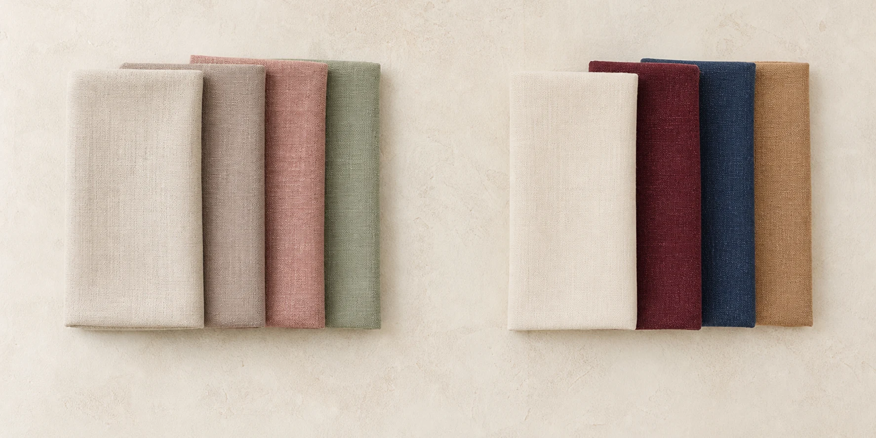 Equal muted and higher-contrast fabric groups arranged for a body-neutral colour comparison.