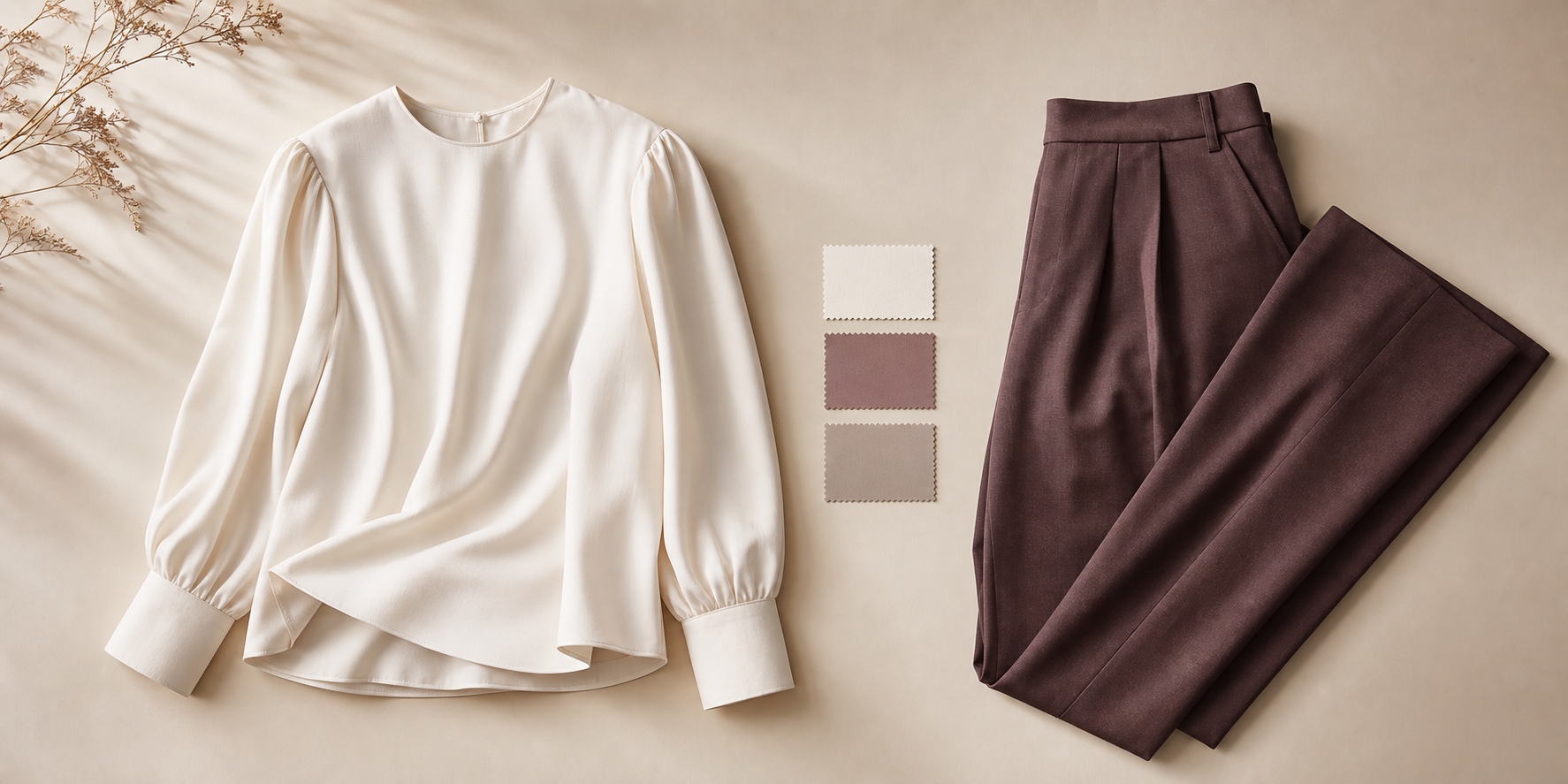 Two neutral separate garments arranged side by side for a colour and proportion comparison.