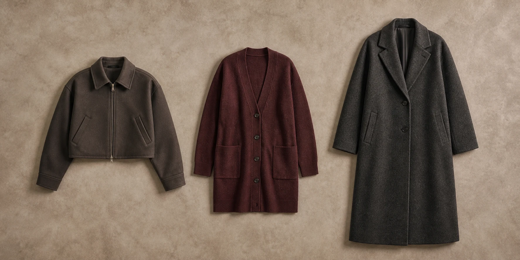 Three outer layers of different lengths arranged evenly for a body-neutral proportion comparison.