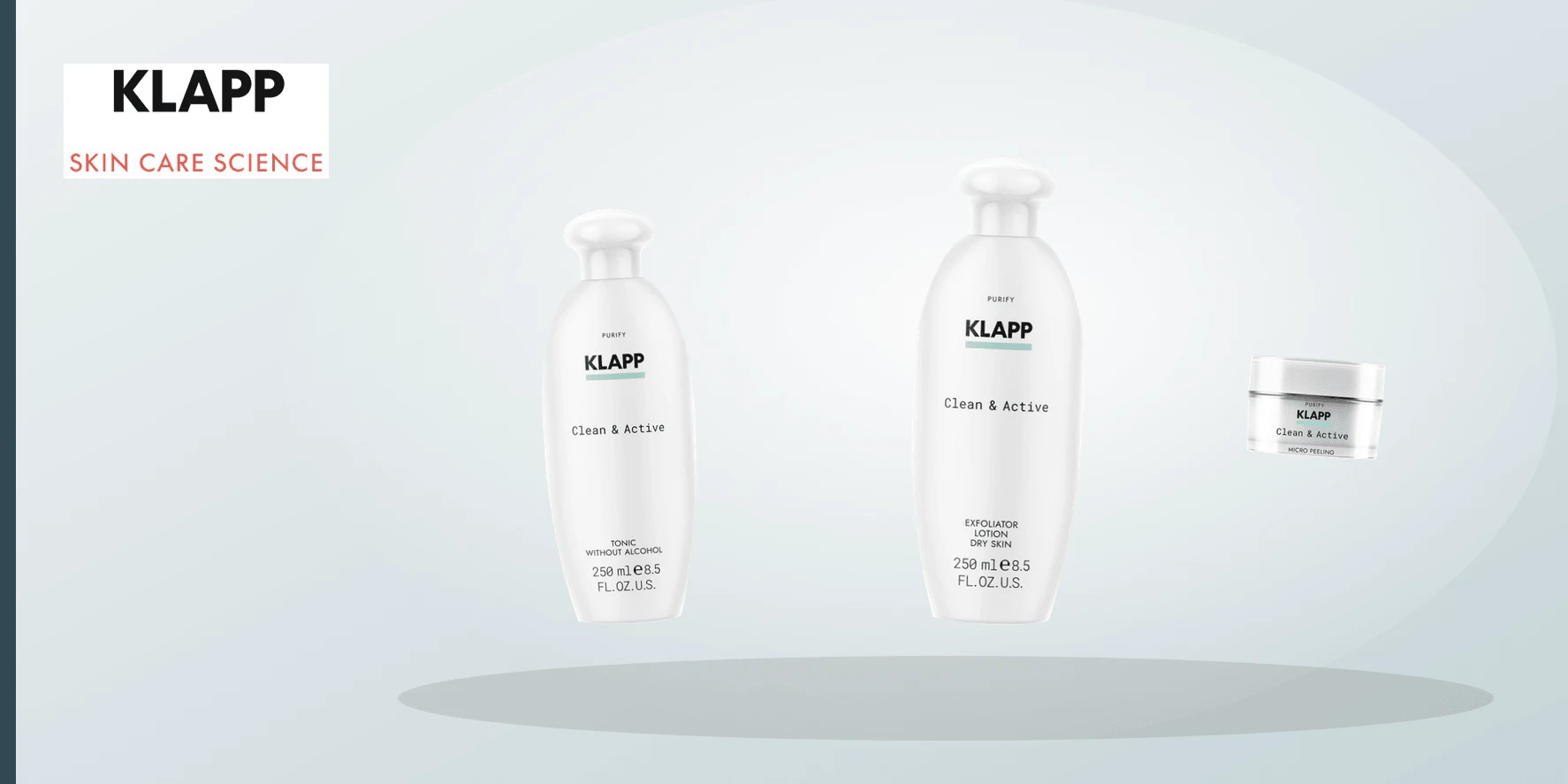 Minimal skincare flat lay representing cleansing, toning and exfoliation steps.