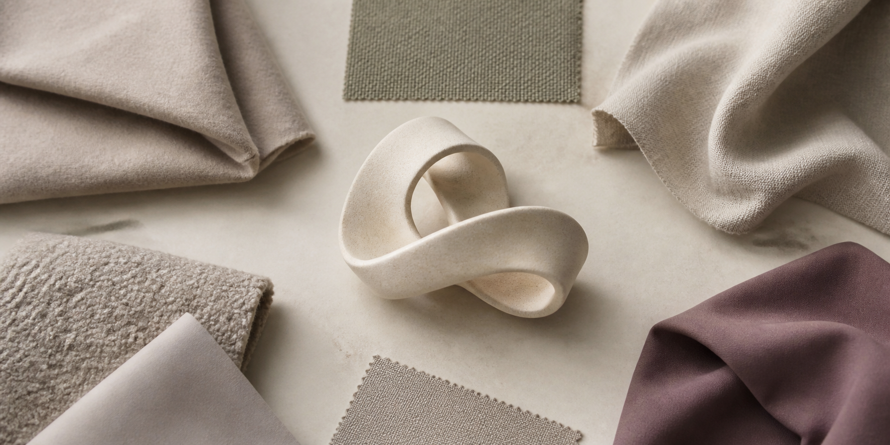 One statement accessory beside neutral garment swatches arranged for an optional compatibility review.