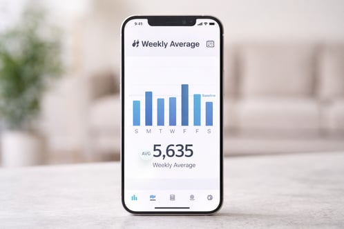 Phone showing a weekly average step count baseline