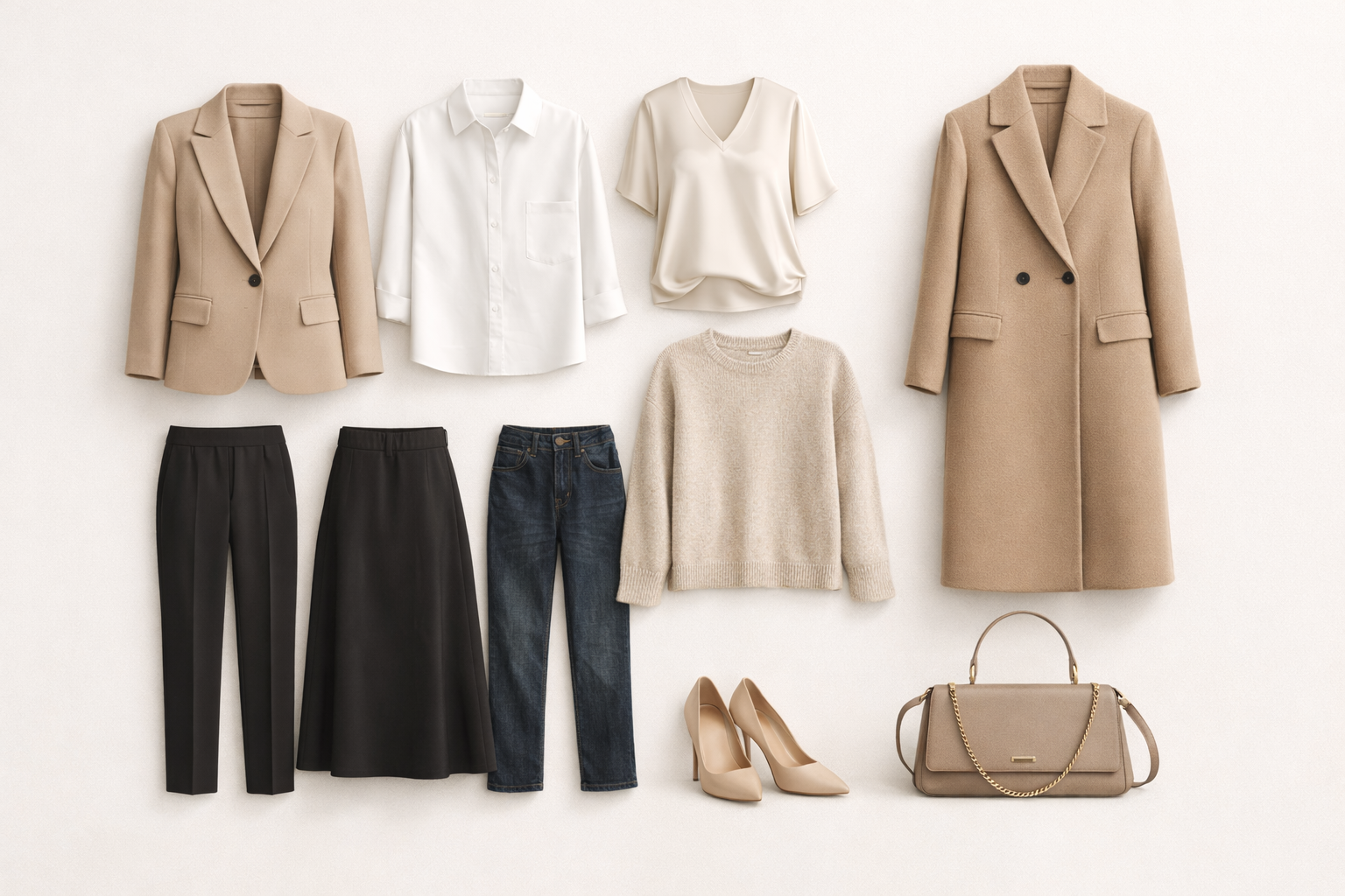 Capsule wardrobe for women 35 with 10 versatile pieces in a minimalist wardrobe color palette